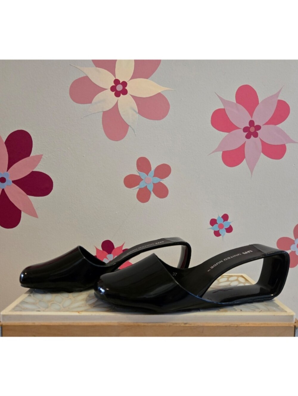 United NUDE Black Patent Mobius Sandals